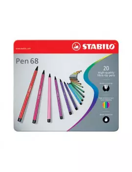 Pennarelli Pen 68 Stabilo - Astuccio di Metallo a 2 Ripiani - 1 mm (Assortiti Conf. 50)