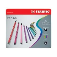 Pennarelli Pen 68 Stabilo - Astuccio di Metallo a 2 Ripiani - 1 mm (Assortiti Conf. 50)