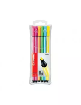 Pennarelli Pen 68 Stabilo - Astuccio di Plastica - 1 mm (Colori Fluo Assortiti Conf. 6)