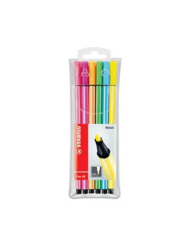 Pennarelli Pen 68 Stabilo - Astuccio di Plastica - 1 mm (Colori Fluo Assortiti Conf. 6)