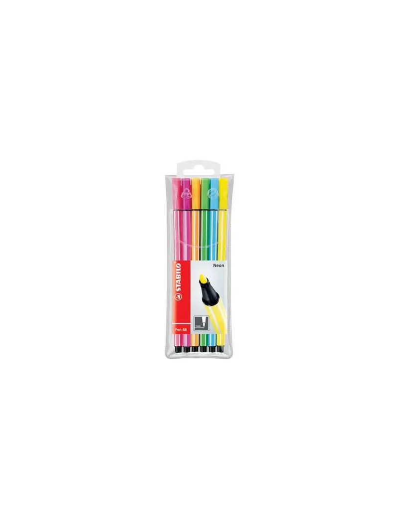 Pennarelli Pen 68 Stabilo - Astuccio di Plastica - 1 mm (Colori Fluo Assortiti Conf. 6)