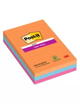 Post-it Notes Super Sticky 4690-3SS-BOOS 3M - 101x152 mm - 7100234212 (Assortiti Boost a Righe Conf. 3)