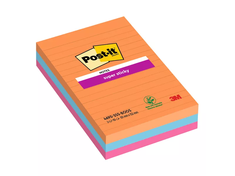 Post-it Notes Super Sticky 4690-3SS-BOOS 3M - 101x152 mm - 7100234212 (Assortiti Boost a Righe Conf. 3)