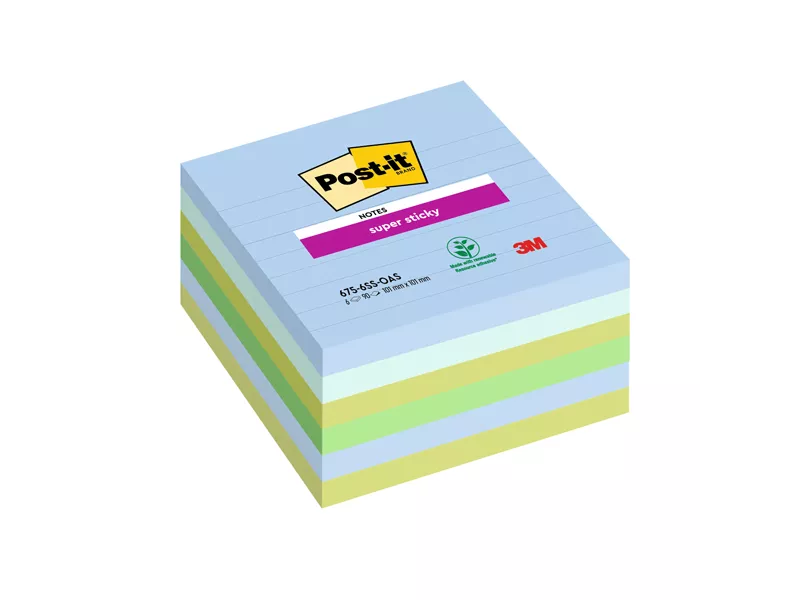 Post-it Notes Super Sticky 675-6SS-OAS 3M - 100x100 mm - 7100259320 (Assortiti Oasis a Righe Conf. 6)
