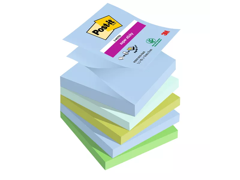 Post-it Notes Super Sticky Z-Notes R330-5SS-OAS 3M - 76x76 mm - 7100258791 (Assortiti Oasis Conf. 5)