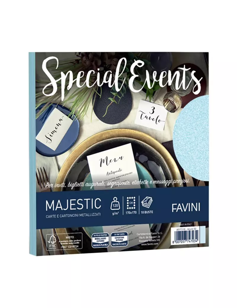 Buste Special Events Majestic Favini - 17x17 cm - 120 g - A57T118 (Azzurro Conf. 10) Buste Special Events Majestic Favini - 17x17 cm - 120 g - A57T118 (Azzurro Conf. 10)