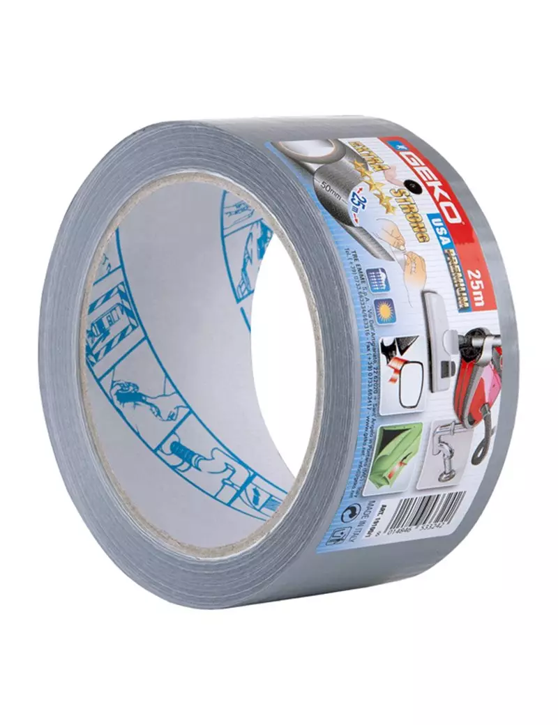 Nastro Adesivo Telato USA Premium Geko - 50 mm x 25 m - 19100/1 (Argento) Nastro Adesivo Telato USA Premium Geko - 50 mm x 25 m - 19100/1 (Argento)