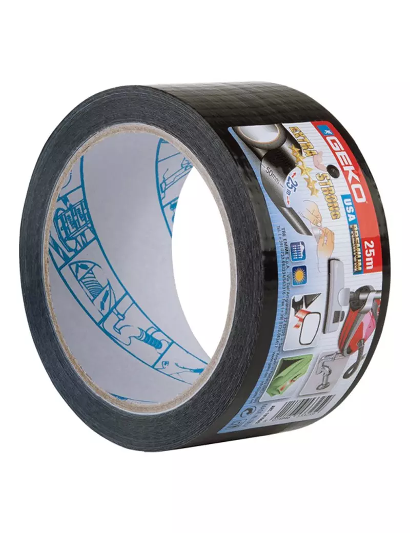 Nastro Adesivo Telato USA Premium Geko - 50 mm x 25 m - 19100/2 (Nero) Nastro Adesivo Telato USA Premium Geko - 50 mm x 25 m - 19100/2 (Nero)