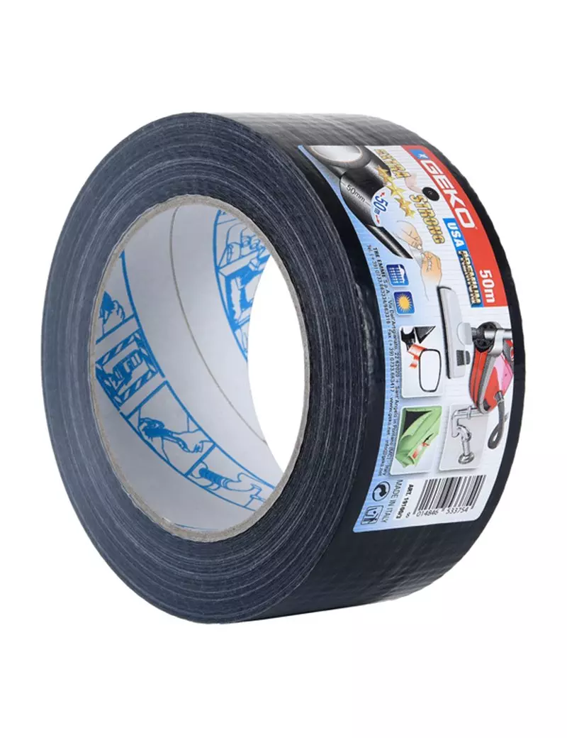 Nastro Adesivo Telato USA Premium Geko - 50 mm x 50 m - 19100/3 (Nero) Nastro Adesivo Telato USA Premium Geko - 50 mm x 50 m - 19100/3 (Nero)