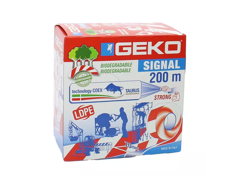 Nastro Segnaletico Biodegradabile Signal Geko - 70 mm x 200 m - 200/26 (Bianco e Rosso)