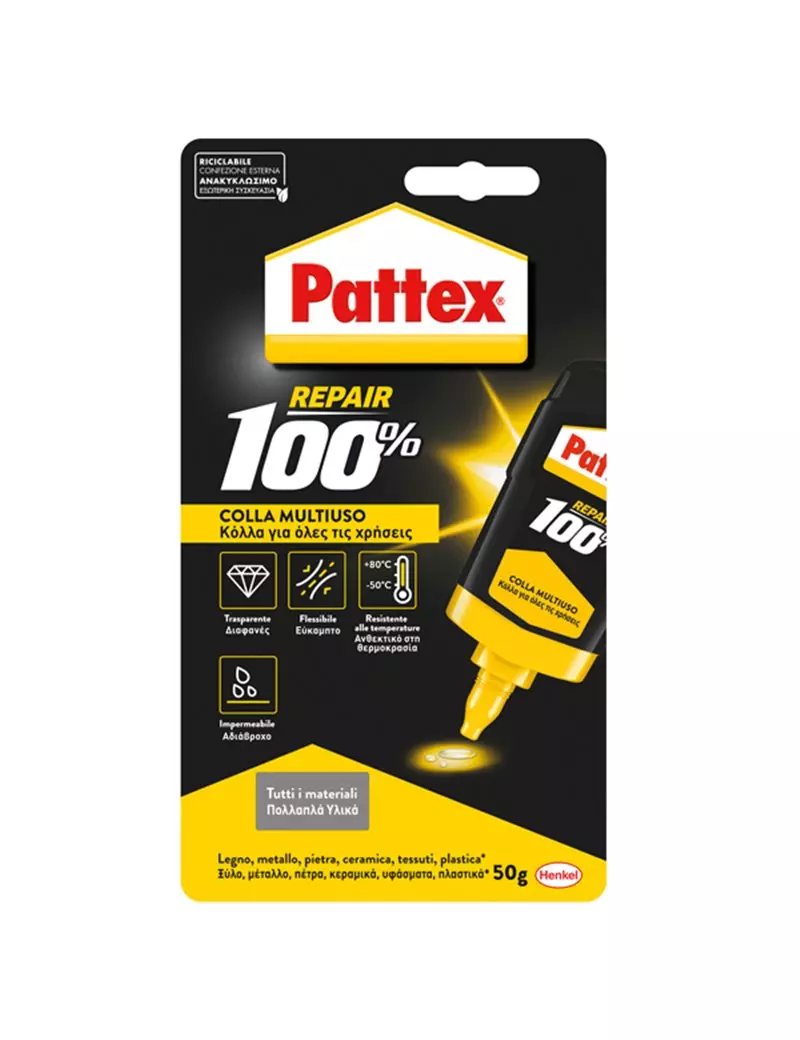 Colla Multiuso Repair 100% Pattex - 50 g - 2849337 Colla Multiuso Repair 100% Pattex - 50 g - 2849337