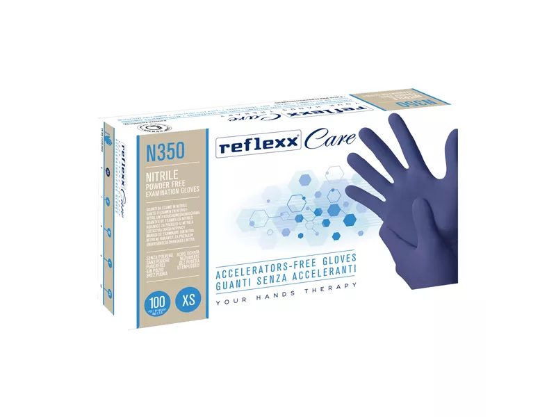 Guanti in Nitrile non Talcati N350 Reflexx - Taglia XS - N350/XS (Blu Conf. 100)