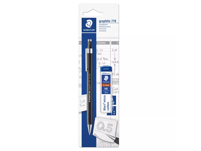 Portamine Graphite 778 Staedtler - 0,5 mm - con Astuccio Mine - 7785ABK25D (Nero Opaco)