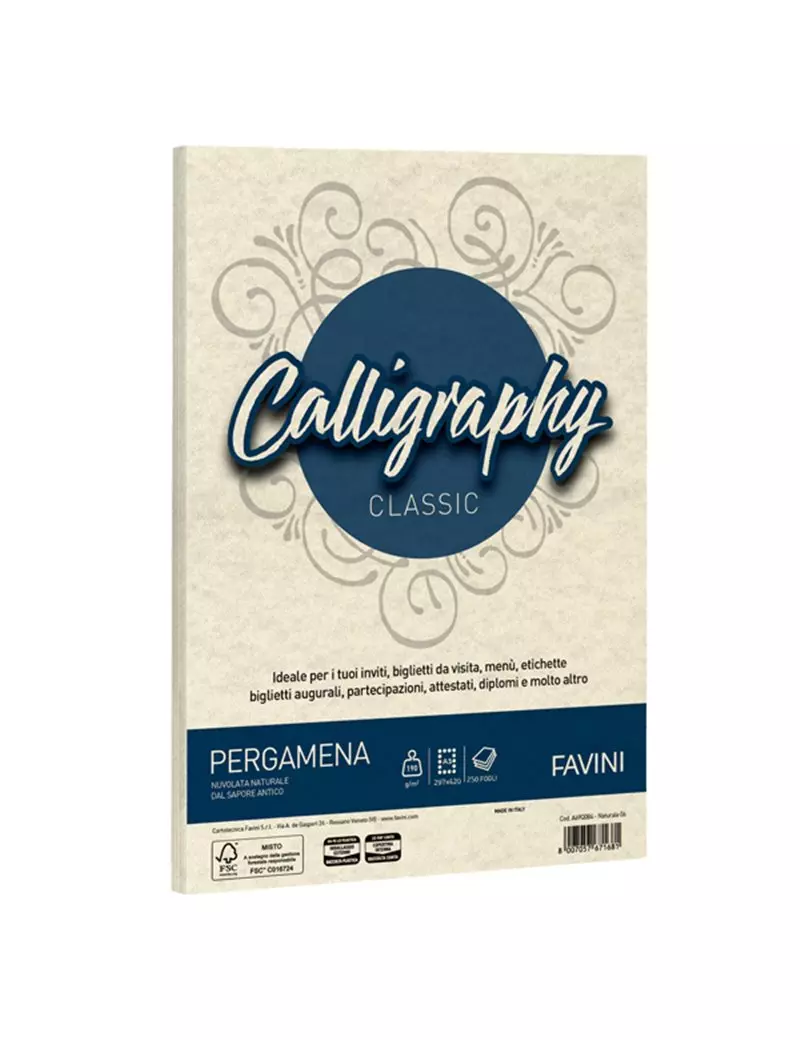 Carta Calligraphy Pergamena Favini - A3 - 190 g - A69Q253 (Naturale Conf. 250) Carta Calligraphy Pergamena Favini - A3 - 190 g - A69Q253 (Naturale Conf. 250)