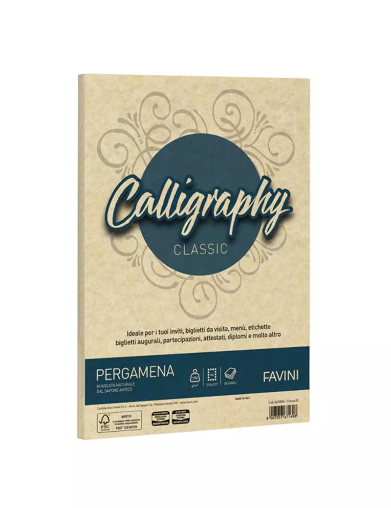 Carta Calligraphy Pergamena Favini - A4 - 190 g - A692254 (Crema Conf. 250) Carta Calligraphy Pergamena Favini - A4 - 190 g - A692254 (Crema Conf. 250)