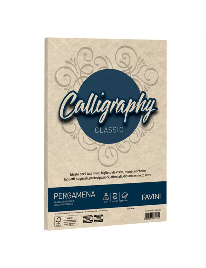 Carta Calligraphy Pergamena Favini - A4 - 190 g - A69U084 (Sabbia Conf. 250) Carta Calligraphy Pergamena Favini - A4 - 190 g - A69U084 (Sabbia Conf. 250)