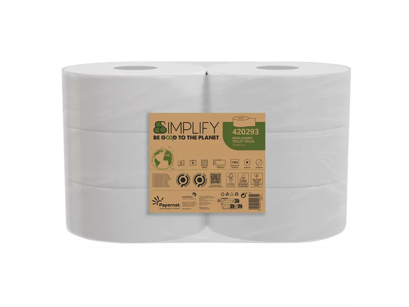 Carta Igienica Simplify Papernet - Maxi Jumbo - 2 Veli - 1305 Strappi - 420293 (Bianco Conf. 6)