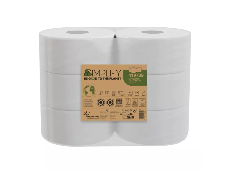Carta Igienica Simplify Papernet - Mini Jumbo - 2 Veli - 1000 Strappi - 419739 (Bianco Conf. 6)