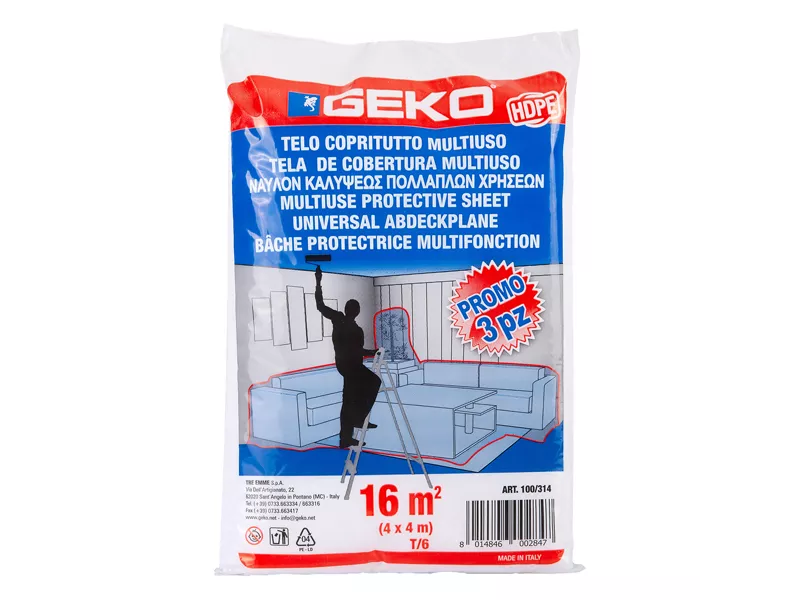Telo Coprituttto Multiuso Geko - 4x4 m - 16 mq - 230/240 g - 100/314 (Trasparente Conf. 3)
