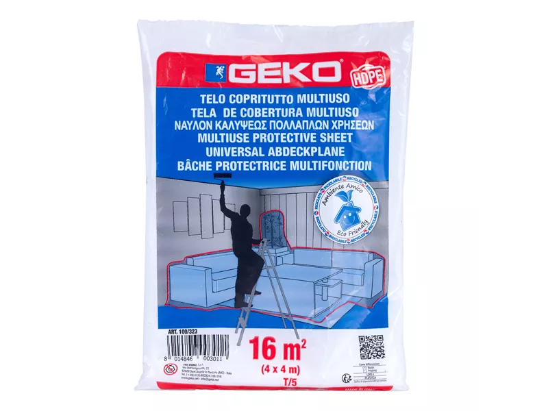 Telo Coprituttto Multiuso Geko - 4x4 m - 16 mq - 80/90 g - 100/323 (Trasparente Conf. 3)