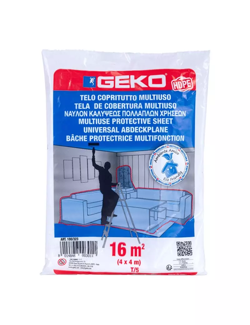 Telo Coprituttto Multiuso Geko - 4x4 m - 16 mq - 80/90 g - 100/323 (Trasparente Conf. 3) Telo Coprituttto Multiuso Geko - 4x4 m - 16 mq - 80/90 g - 100/323 (Trasparente Conf. 3)