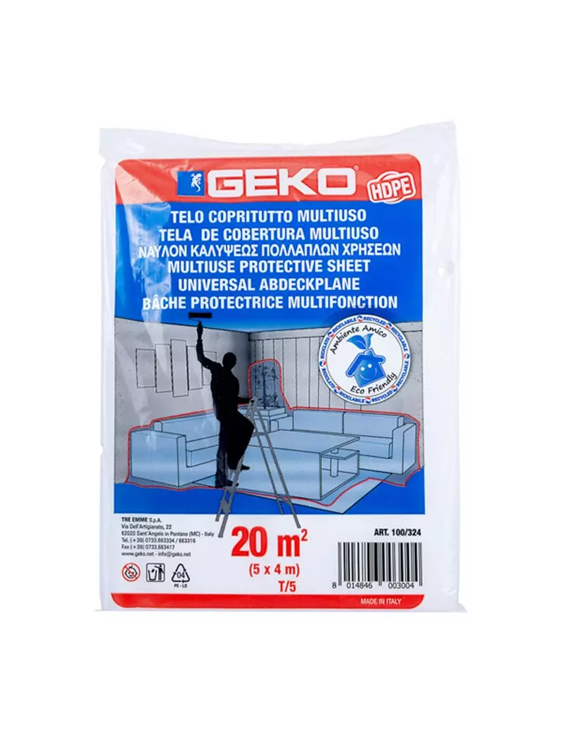 Telo Coprituttto Multiuso Geko - 4x5 m - 20 mq - 95/105 g - 100/324 (Trasparente) Telo Coprituttto Multiuso Geko - 4x5 m - 20 mq - 95/105 g - 100/324 (Trasparente)