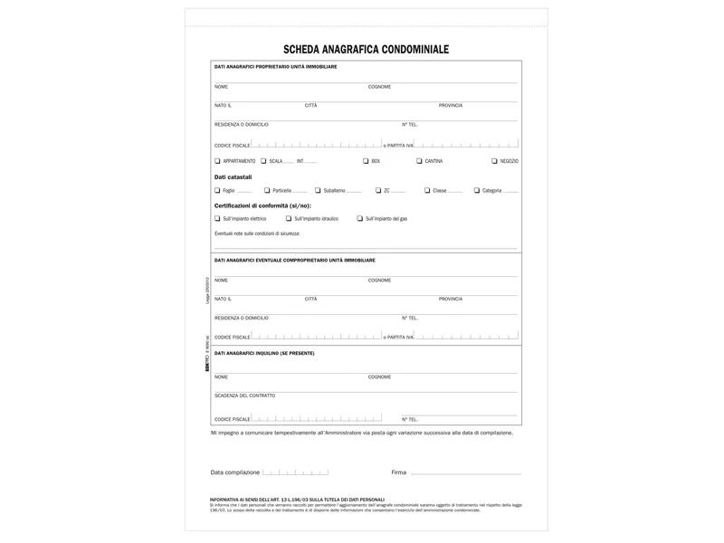 Modello Scheda Anagrafica Condominiale Edipro - 21x29,7 cm - Doppia Copia - E9090