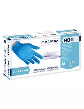 Guanti in Nitrile Ultrasottili non Talcati N80 Reflexx - Taglia M - N80B/M (Azzurro Conf. 100)