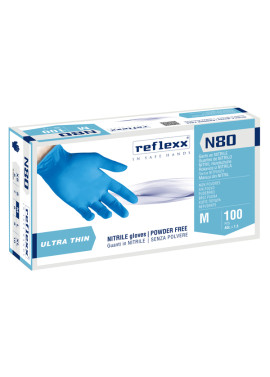 Guanti in Nitrile Ultrasottili non Talcati N80 Reflexx - Taglia M - N80B/M (Azzurro Conf. 100)