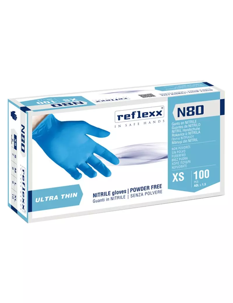 Guanti in Nitrile Ultrasottili non Talcati N80 Reflexx - Taglia XS - N80B/XS (Azzurro Conf. 100) Guanti in Nitrile Ultrasottili non Talcati N80 Reflexx - Taglia XS - N80B/XS (Azzurro Conf. 100)