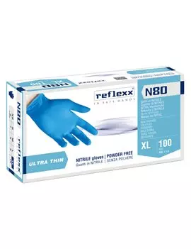 Guanti in Nitrile Ultrasottili non Talcati N80 Reflexx - Taglia XL - N80B/XL (Azzurro Conf. 100)