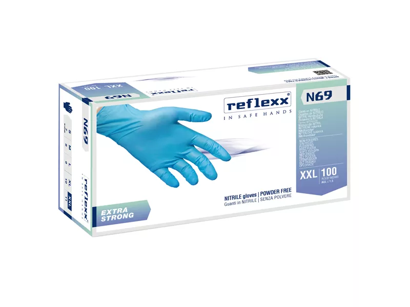 Guanti in Nitrile Extra Strong non Talcati N69 Reflexx - Taglia XXL - N69/XXL (Azzurro Conf. 100)