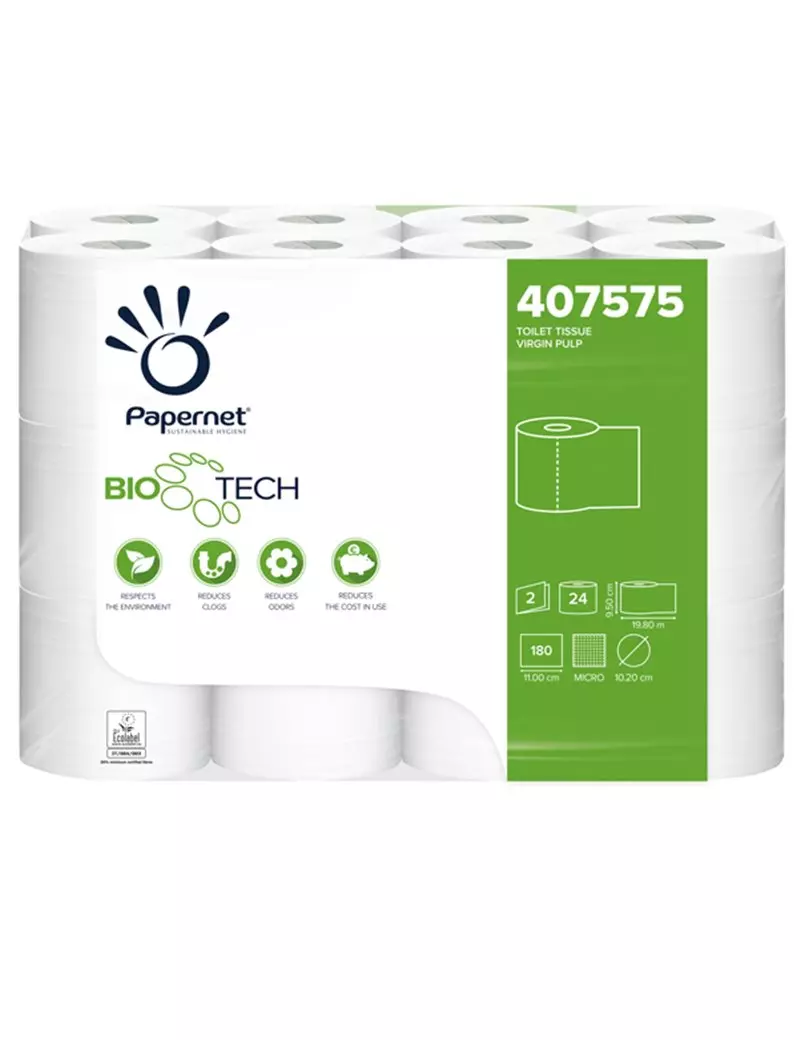 Carta Igienica BioTech Papernet - 2 Veli - 180 Strappi - 407575 (Conf. 24) Carta Igienica BioTech Papernet - 2 Veli - 180 Strappi - 407575 (Conf. 24)