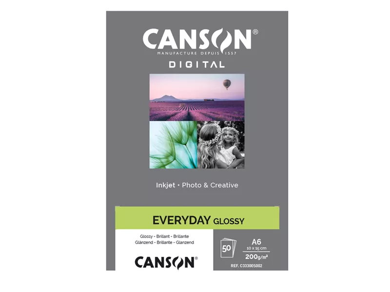 Carta Inkjet Everyday Canson - 10x15 cm - 200 g - Lucida - C33300S002 (Conf. 50) Carta Inkjet Everyday Canson - 10x15 cm - 200 g - Lucida - C33300S002 (Conf. 50)