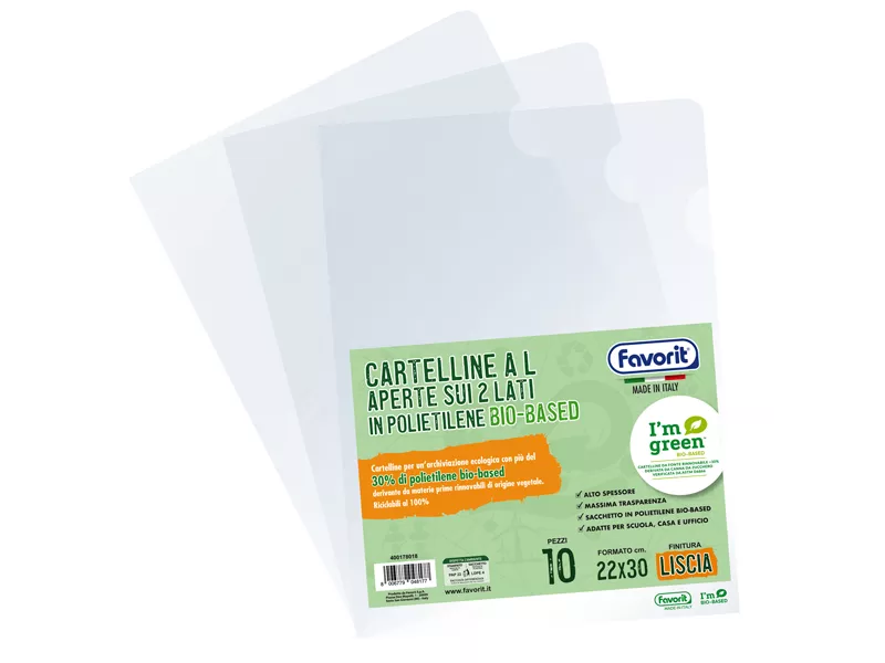 Cartellina a L PE Bio-Based Favorit - 22x30 cm - Superior Liscia - 400178018 (Trasparente Conf. 10)