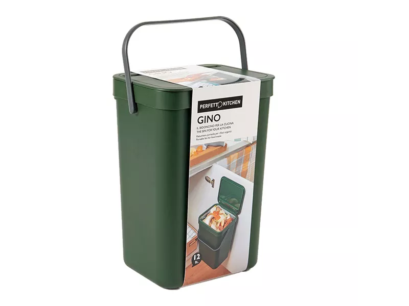 Pattumiera per Rifiuti Organici Gino Perfetto - 24x19x35,5 cm - 12 Litri - 29125 (Verde Bosco)