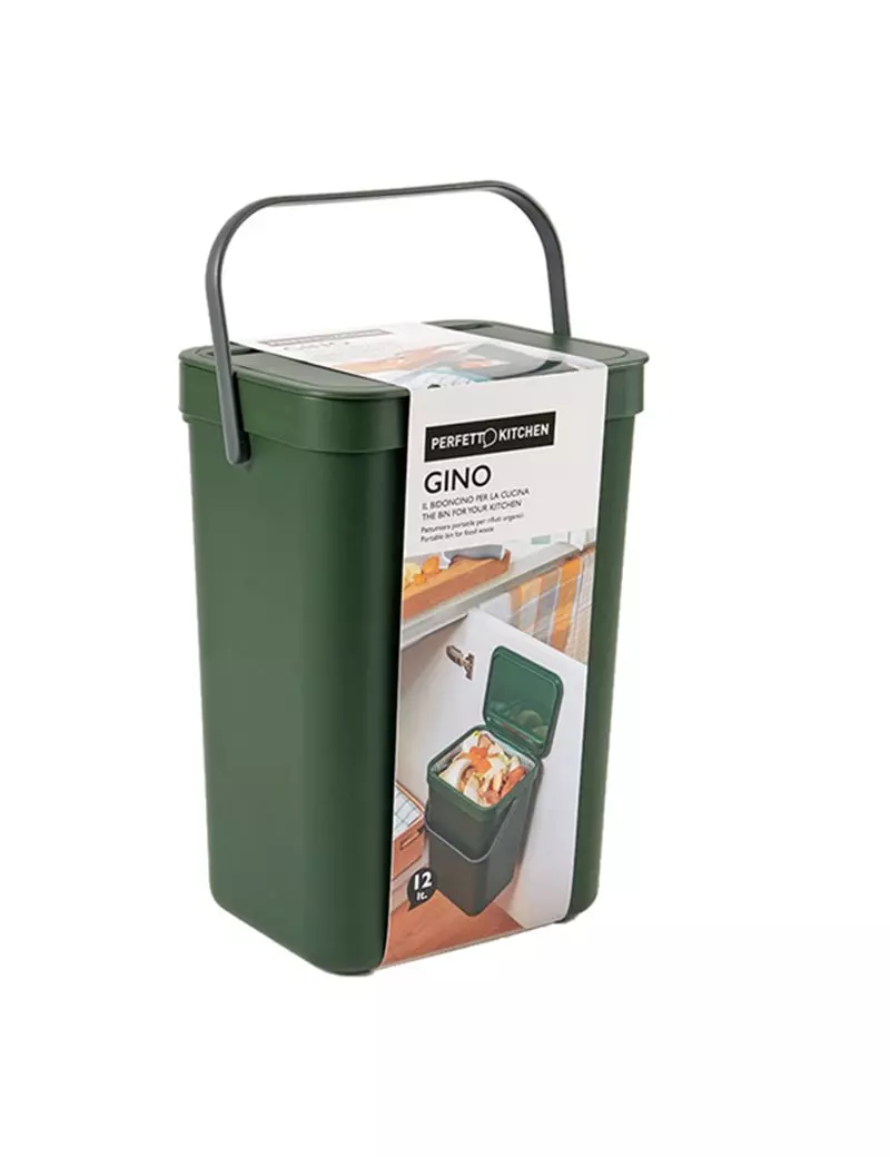 Pattumiera per Rifiuti Organici Gino Perfetto - 24x19x35,5 cm - 12 Litri - 29125 (Verde Bosco) Pattumiera per Rifiuti Organici Gino Perfetto - 24x19x35,5 cm - 12 Litri - 29125 (Verde Bosco)