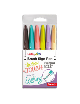 Pennarello Brush Sign Pen Trendy Pentel - 2 mm - 0022407 (Assortiti Conf. 6)