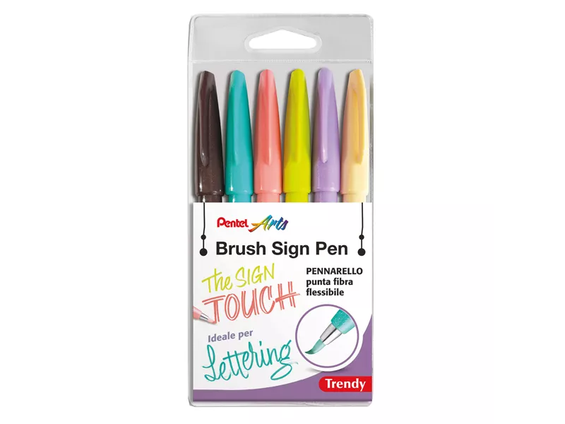 Pennarello Brush Sign Pen Trendy Pentel - 2 mm - 0022407 (Assortiti Conf. 6)