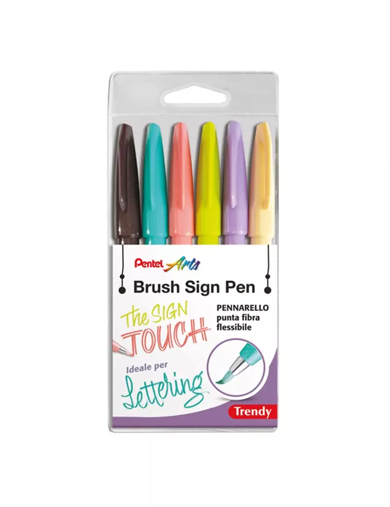 Pennarello Brush Sign Pen Trendy Pentel - 2 mm - 0022407 (Assortiti Conf. 6) Pennarello Brush Sign Pen Trendy Pentel - 2 mm - 0022407 (Assortiti Conf. 6)