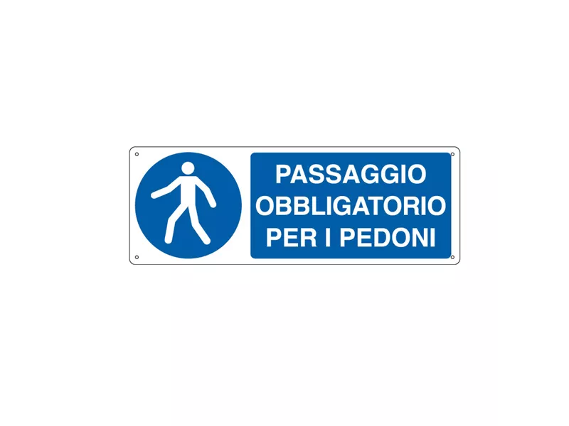 Cartello di Segnalazione - Passaggio Obbligatorio per i Pedoni - 35x12,5 cm - E1956K (Bianco e Blu)