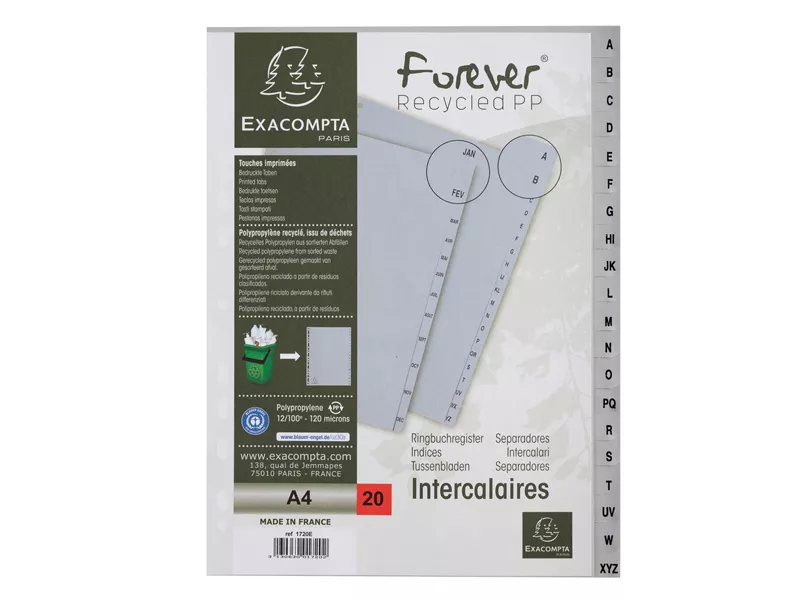 Intercalare Alfabetico in PPL Riciclato Forever Exacompta - A4 - A/Z - 1720E (Grigio)