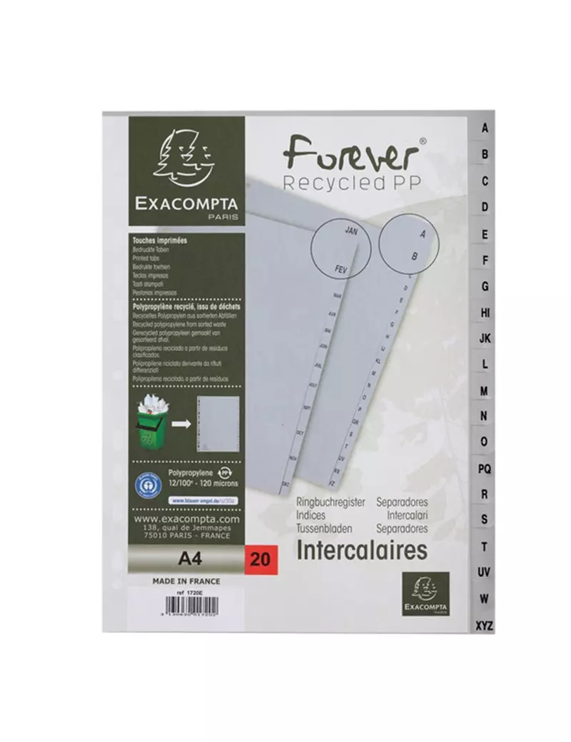 Intercalare Alfabetico in PPL Riciclato Forever Exacompta - A4 - A/Z - 1720E (Grigio) Intercalare Alfabetico in PPL Riciclato Forever Exacompta - A4 - A/Z - 1720E (Grigio)