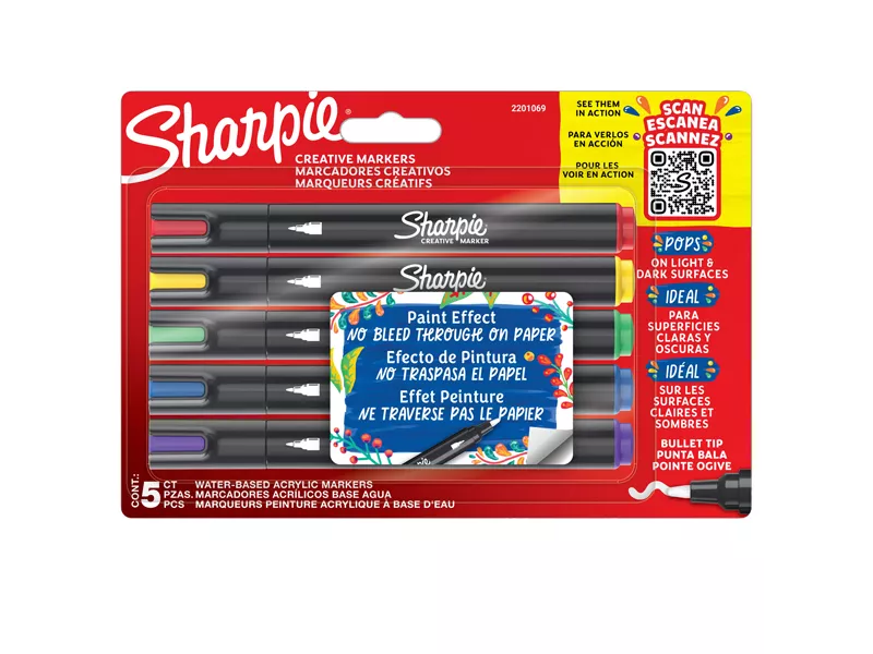 Marcatore Acrilico Sharpie Paper Mate - Punta Tonda - 2201069 (Assortiti Conf. 5)