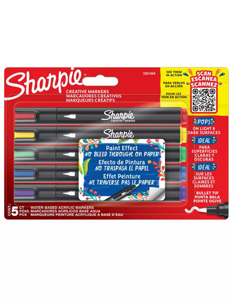 Marcatore Acrilico Sharpie Paper Mate - Punta Tonda - 2201069 (Assortiti Conf. 5) Marcatore Acrilico Sharpie Paper Mate - Punta Tonda - 2201069 (Assortiti Conf. 5)