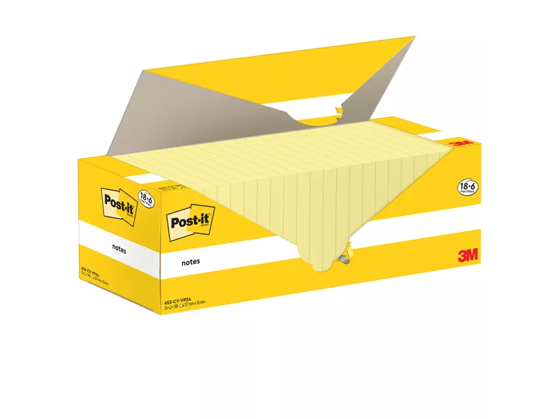 Post-it Notes 655-CY-VP24 3M - 76x127 mm - 7100317836 (Giallo Canary Conf. 24)