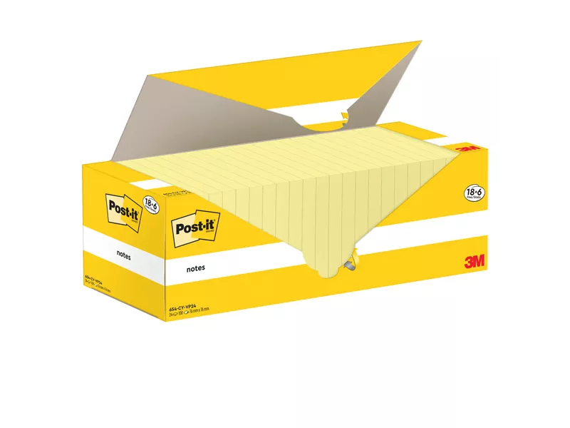 Post-it Notes 654-CY-VP24 3M - 76x76 mm - 7100319213 (Giallo Canary Conf. 24)
