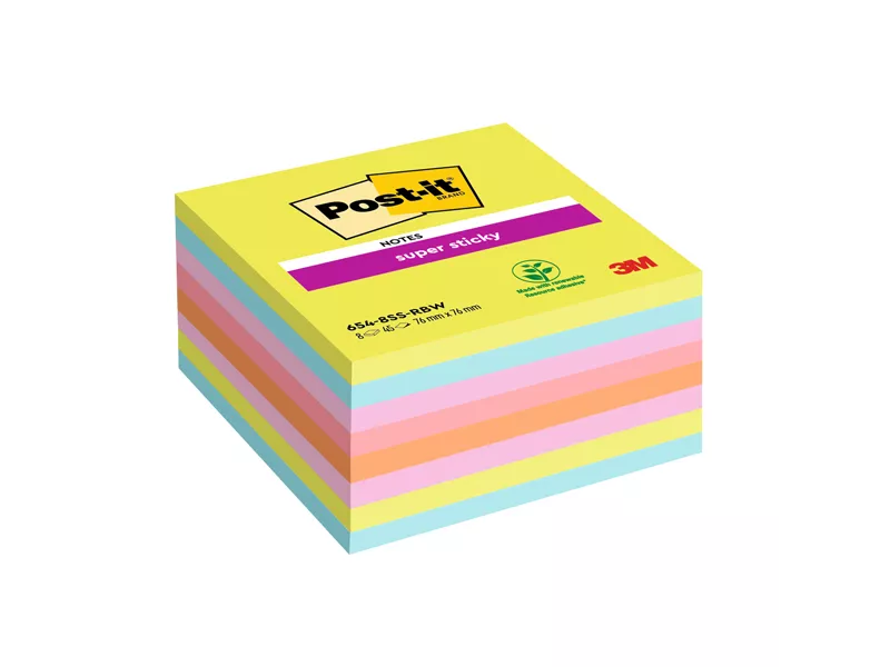 Post-it Notes Super Sticky 654-8SSRBW 3M - 76x76 mm - 7100263310 (Assortiti Conf. 8)