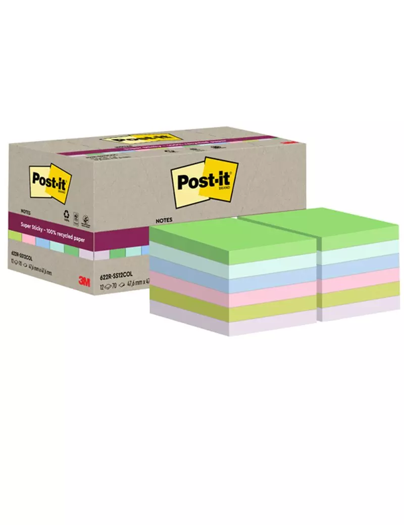Post-it Notes Super Sticky Green 622R-SS12COL 3M - 47,6x47,6 mm - 7100284780 (Assortiti Pastello Conf. 12) Post-it Notes Super Sticky Green 622R-SS12COL 3M - 47,6x47,6 mm - 7100284780 (Assortiti Pastello Conf. 12)