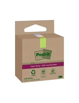 Post-it Notes Super Sticky Green 622R-SS12COL 3M - 47,6x47,6 mm - 7100284577 (Assortiti Pastello Conf. 3)